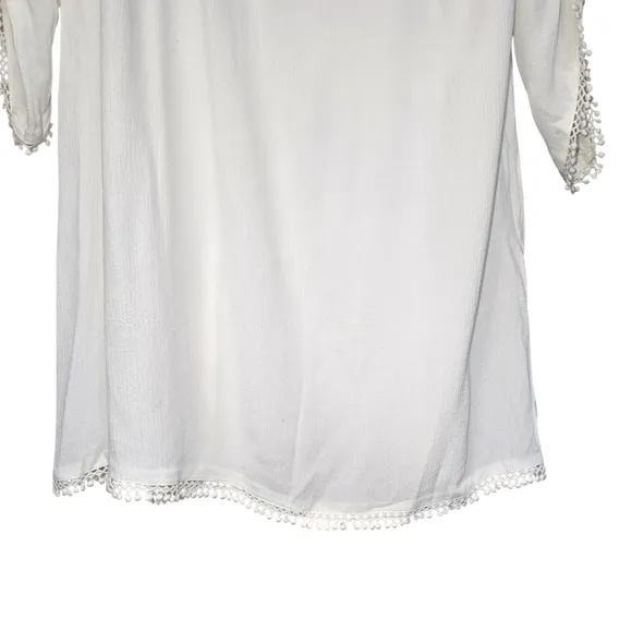 L*SPACE Boho Lace Crochet Cold Shoulder Dress Swim Cover-Up White- Size Medium