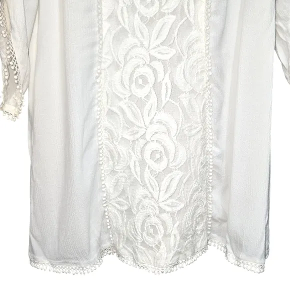L*SPACE Boho Lace Crochet Cold Shoulder Dress Swim Cover-Up White- Size Medium