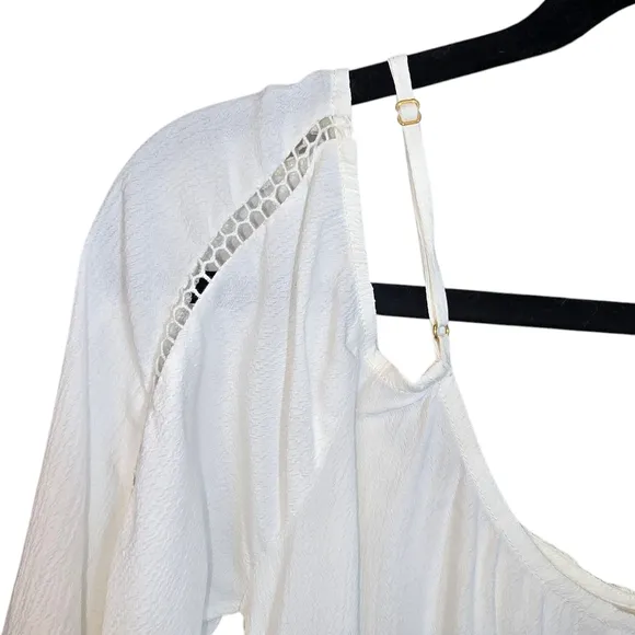 L*SPACE Boho Lace Crochet Cold Shoulder Dress Swim Cover-Up White- Size Medium