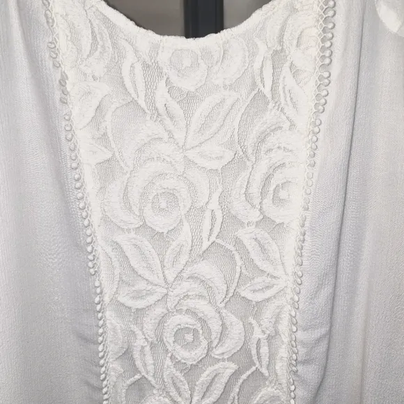 L*SPACE Boho Lace Crochet Cold Shoulder Dress Swim Cover-Up White- Size Medium