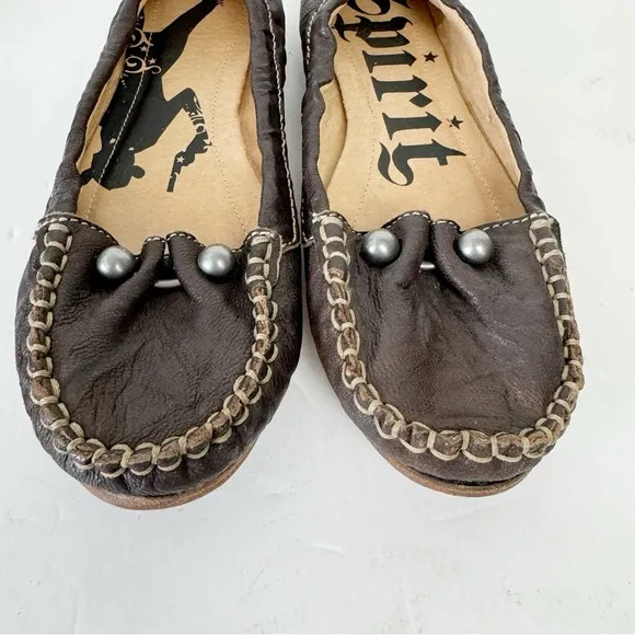 Lucchese Spirit Brown Sz 7 Leather Moccasins Loafers Flat Shoes Cowgirl Western