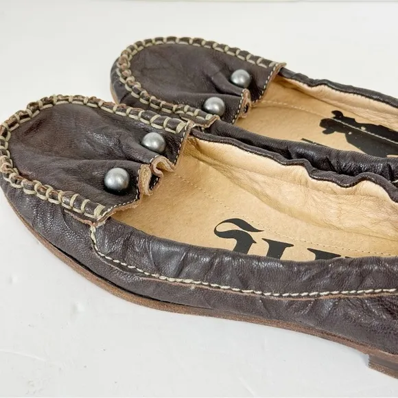 Lucchese Spirit Brown Sz 7 Leather Moccasins Loafers Flat Shoes Cowgirl Western