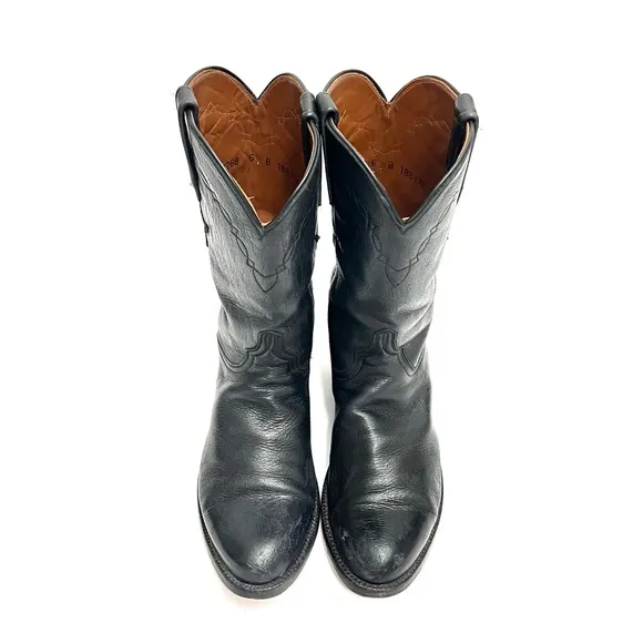 LUCCHESE | Vintage 1990s women’s black leather super soft roper boots