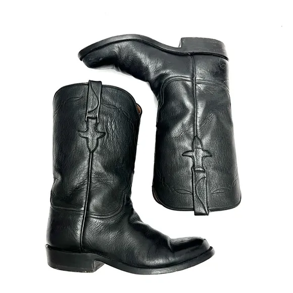 LUCCHESE | Vintage 1990s women’s black leather super soft roper boots