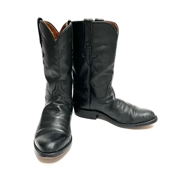 LUCCHESE | Vintage 1990s women’s black leather super soft roper boots