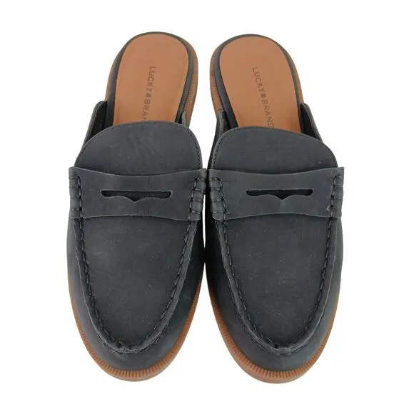 Lucky Brand SZ 8 Laviny2 Slip On Mule Slide Navy Blue Vegan Leather