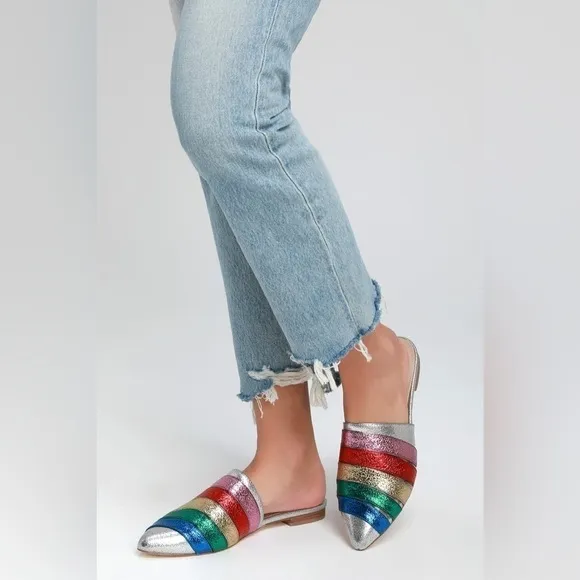Lulu’s Wild One Rainbow Pointed Toe Mules size 8.5