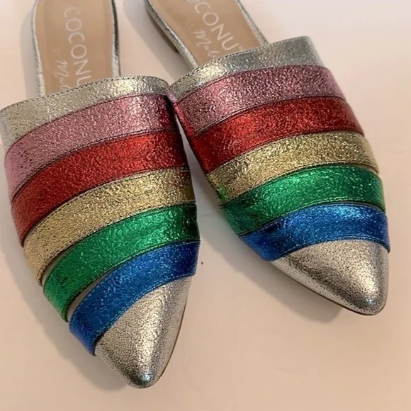 Lulu’s Wild One Rainbow Pointed Toe Mules size 8.5