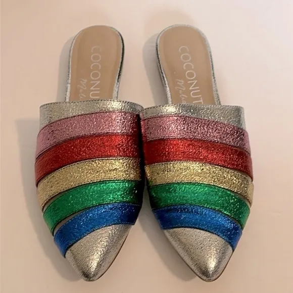 Lulu’s Wild One Rainbow Pointed Toe Mules size 8.5