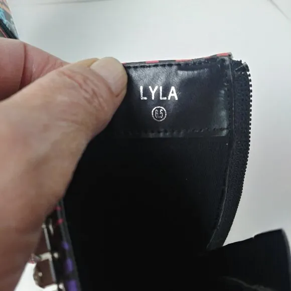 Lyla Graffiti Sculpted Heel Ankle Boot Black Multi Rhinestone Embellished  6.5
