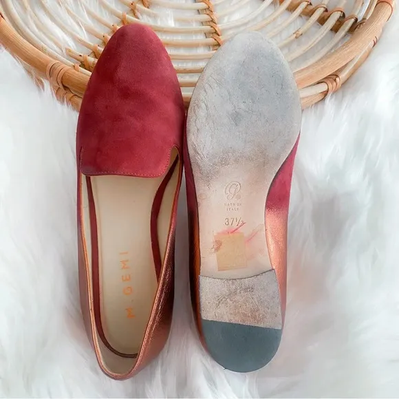 M. Gemi Petalo Loafers Flats Maroon Chianti Suede Metallic Suede Skip-on 37.5