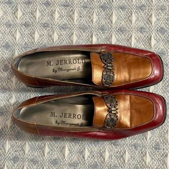 M. Jerrold by Margaret J. Two-Tone Leather Loafers‎ Vintage Bronze Hardware 6.5M