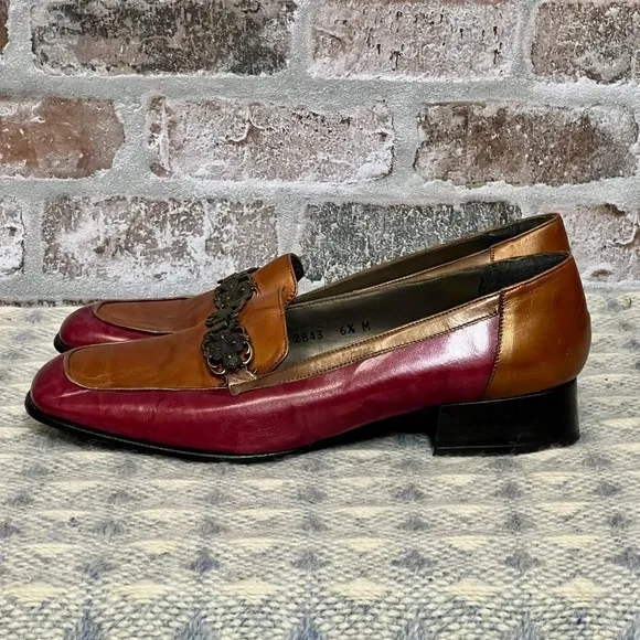 M. Jerrold by Margaret J. Two-Tone Leather Loafers‎ Vintage Bronze Hardware 6.5M