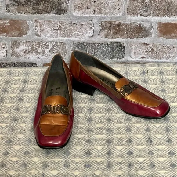 M. Jerrold by Margaret J. Two-Tone Leather Loafers‎ Vintage Bronze Hardware 6.5M