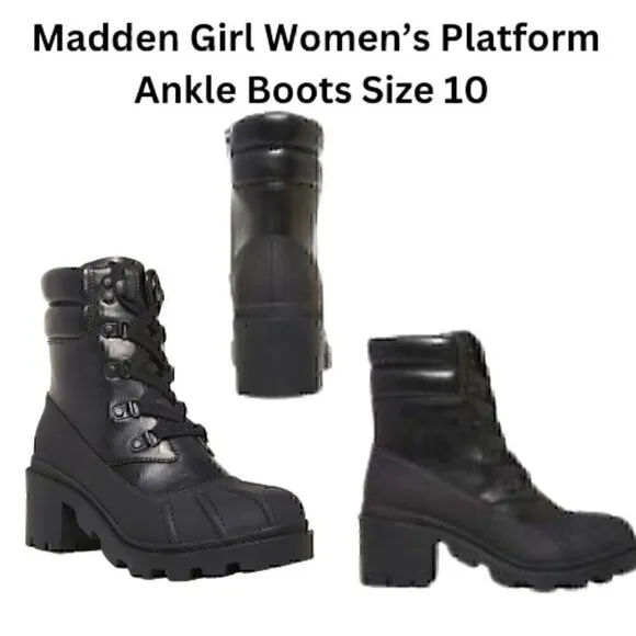 Madden Girl Black Zipper Platform Ankle Boots Size 10 Medium