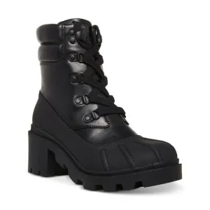 MADDEN GIRL Womens Black Bubbles Round Toe Block Heel Zip-Up Duck Boots 8.5 M