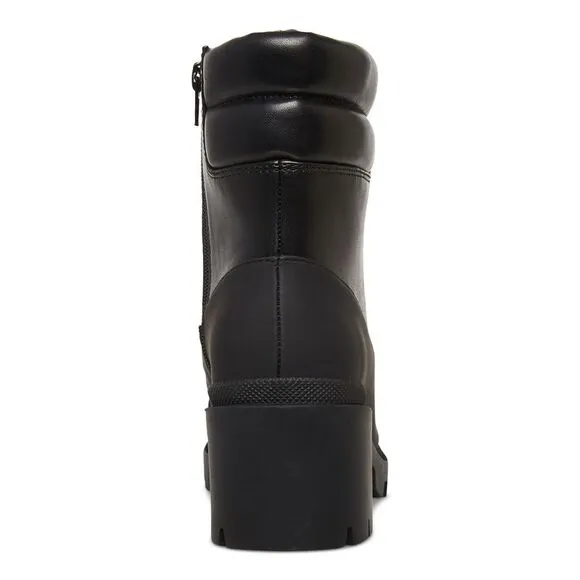 MADDEN GIRL Womens Black Bubbles Round Toe Block Heel Zip-Up Duck Boots 8.5 M