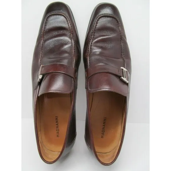 Magnanni Lino Mens Brown Leather Buckle Strap Loafers Size US 9 M