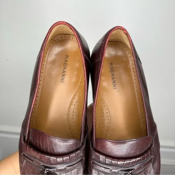 Magnanni Maroon Leather Slip On Tassel Loafers Mens 9 WIDE