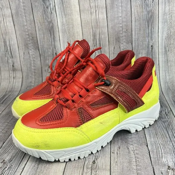 Maison Margiela Security Sneakers Men's EU 42 US 9 Red/ Yellow Suede Shoes