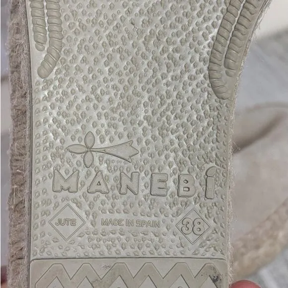 Manebi womens 38 jute casual shoe new Suede Double Sole Espadrilles Hamptons