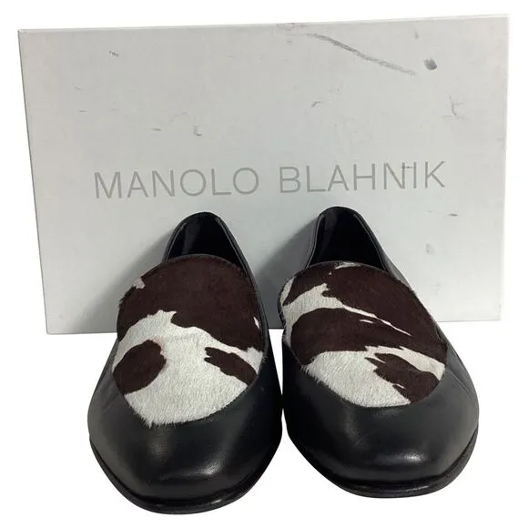Manolo Blahnik Pitaka Loafers in Black Leather and Calf Hair