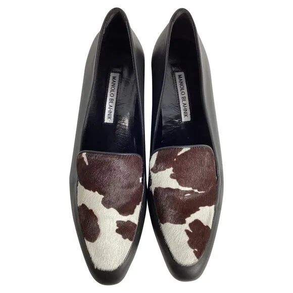 Manolo Blahnik Pitaka Loafers in Black Leather and Calf Hair