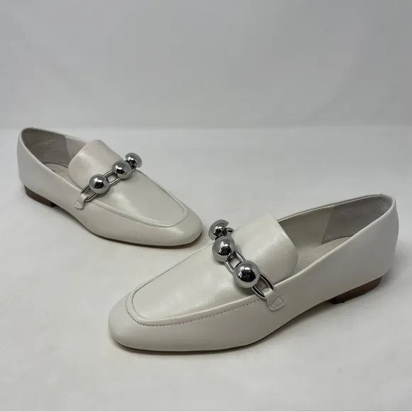 Marc Fisher Elenda White Leather Chain Loafers in Ivory - NWT