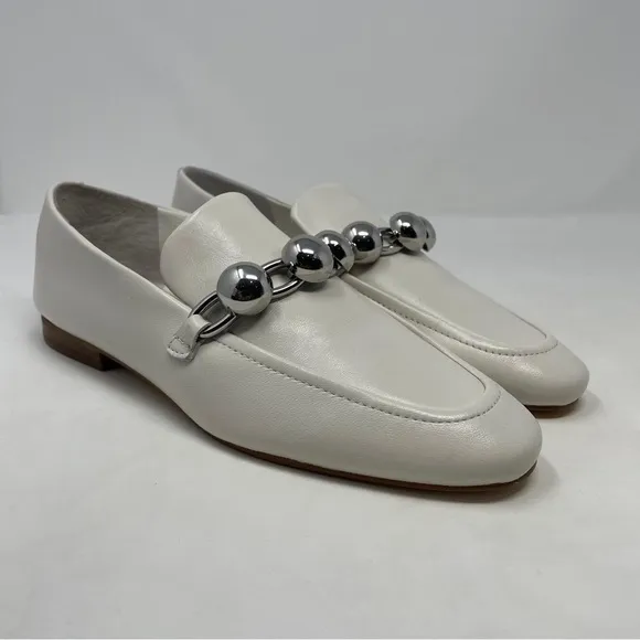 Marc Fisher Elenda White Leather Chain Loafers in Ivory - NWT