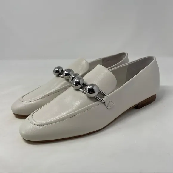 Marc Fisher Elenda White Leather Chain Loafers in Ivory - NWT