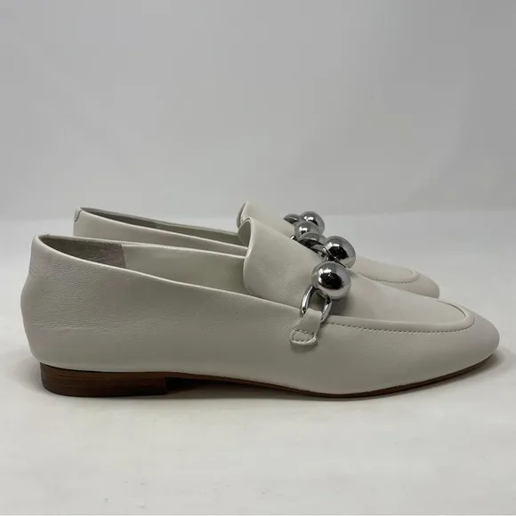 Marc Fisher Elenda White Leather Chain Loafers in Ivory - NWT