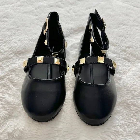 Marc Fisher Kids Tasha Studded Buckle Flats Black Gold Size 2