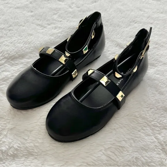 Marc Fisher Kids Tasha Studded Buckle Flats Black Gold Size 2