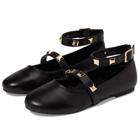 Marc Fisher Kids Tasha Studded Buckle Flats Black Gold Size 2