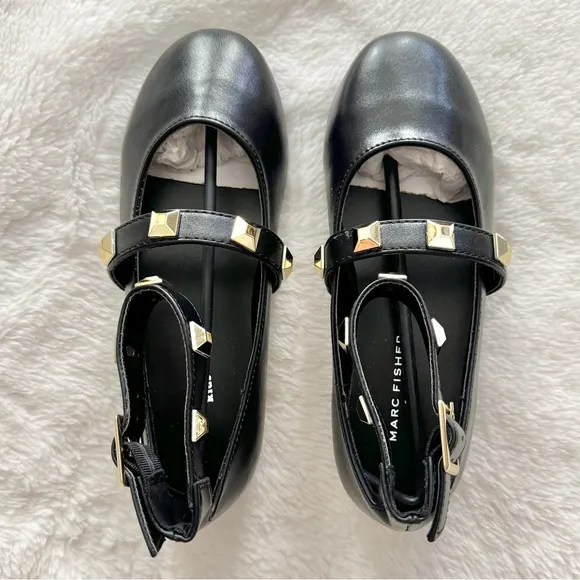 Marc Fisher Kids Tasha Studded Buckle Flats Black Gold Size 2