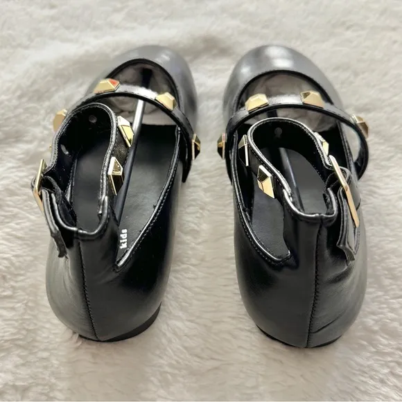 Marc Fisher Kids Tasha Studded Buckle Flats Black Gold Size 2