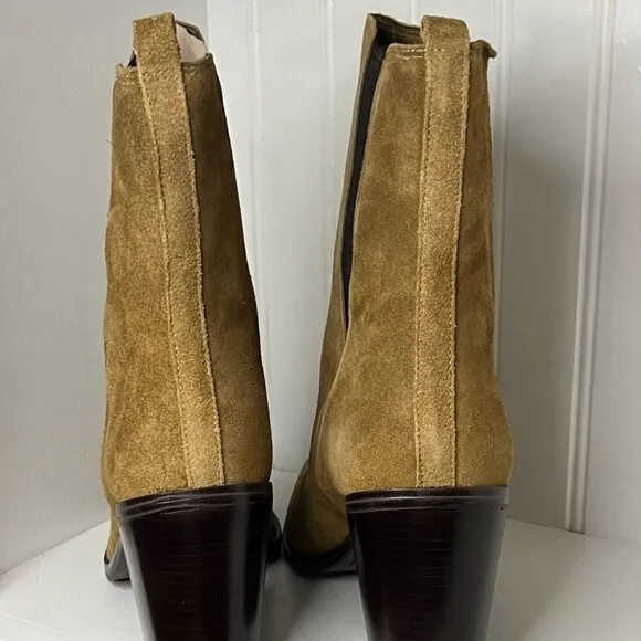 Marc Fisher LTD  KRISTIE Leather Block Heel Mid-Calf Boots Med Natural Size 10