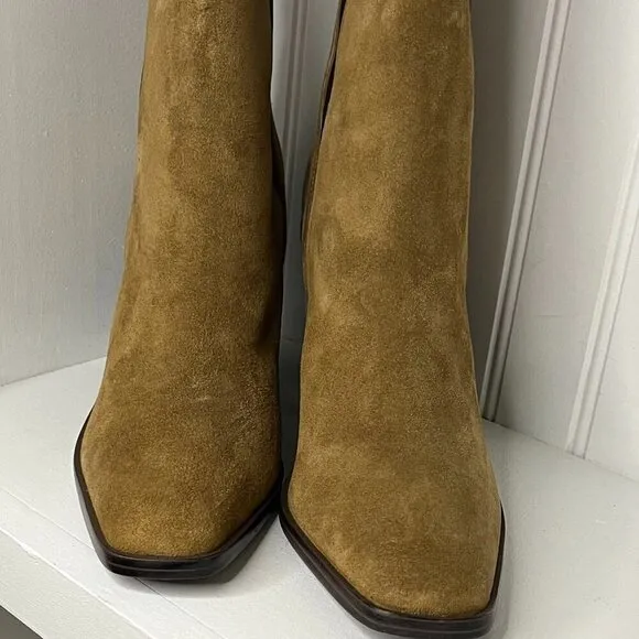 Marc Fisher LTD  KRISTIE Leather Block Heel Mid-Calf Boots Med Natural Size 10
