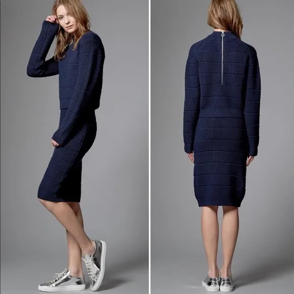 Marc Jacobs Blue Ribbed Sweater Pencil Skirt NEW M