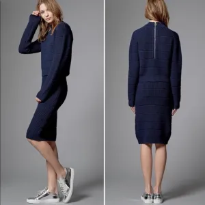 Marc Jacobs Blue Ribbed Sweater Pencil Skirt NEW M