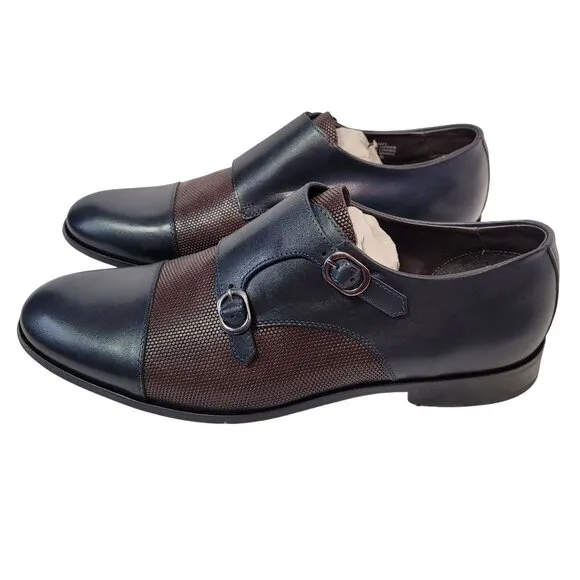 Marc Joseph Men's Grand Central Navy Napa/Brown Dress Shoes Buckle Loafers 10.5