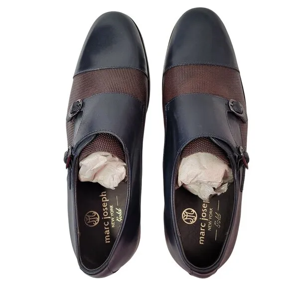 Marc Joseph Men's Grand Central Navy Napa/Brown Dress Shoes Buckle Loafers 10.5