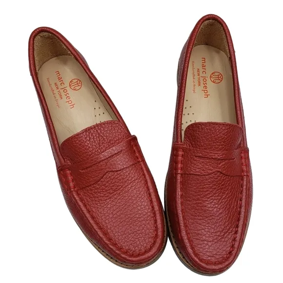 Marc Joseph | NIB East Village Red Berry Grainy Classic Leather Loafers Girl 1.5