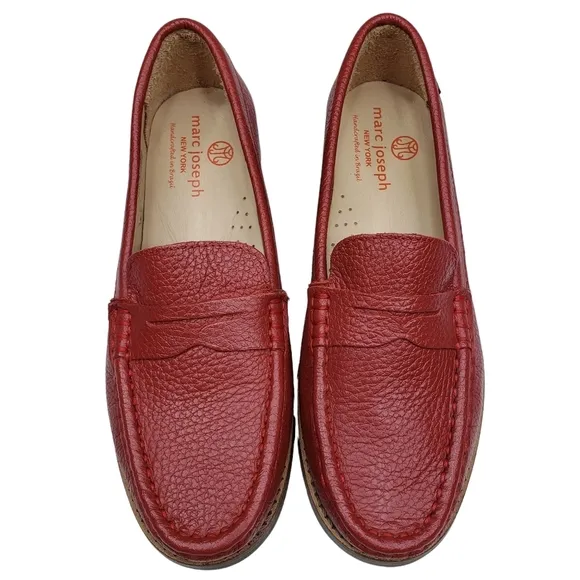 Marc Joseph | NIB East Village Red Berry Grainy Classic Leather Loafers Girl 1.5