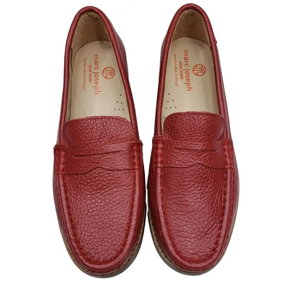 Marc Joseph | NIB East Village Red Berry Grainy Classic Leather Loafers Girl 1.5