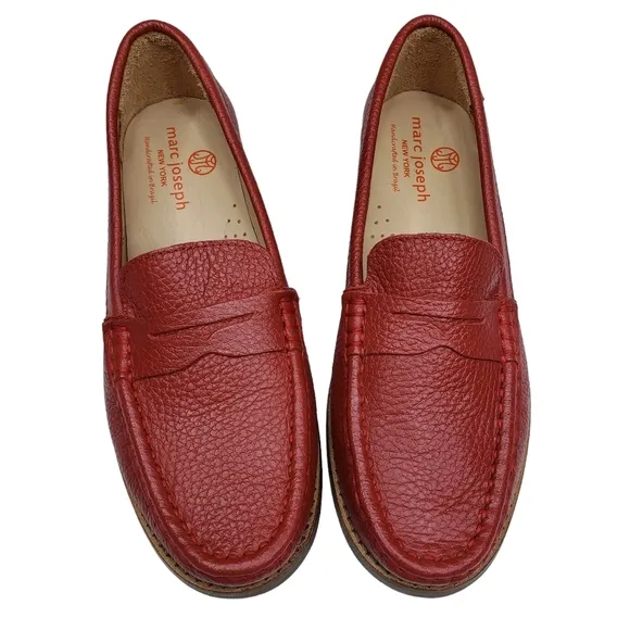 Marc Joseph | NIB East Village Red Berry Grainy Classic Leather Loafers Girl 1.5