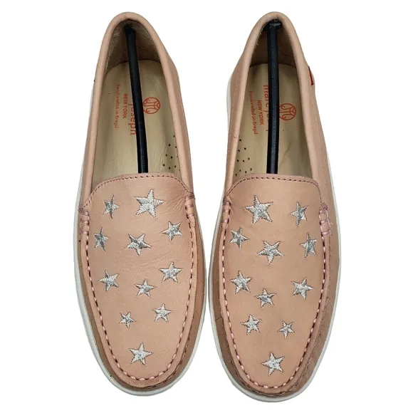 Marc Joseph | NIB Holland Blush Nobuck Silver Star Leather Chic Loafers Girl 3.5
