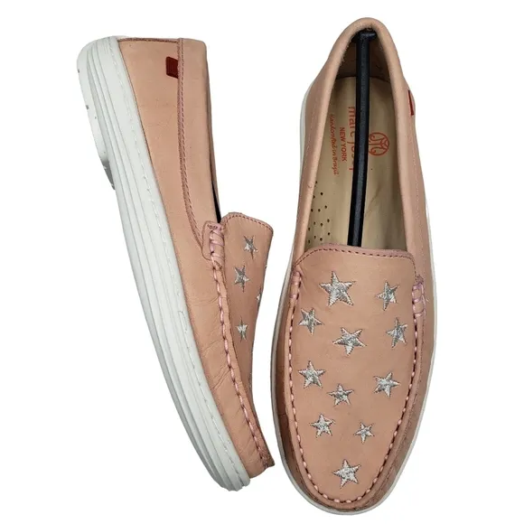 Marc Joseph | NIB Holland Blush Nobuck Silver Star Leather Chic Loafers Girl 3.5