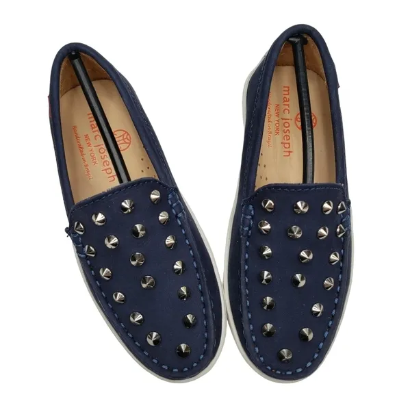 Marc Joseph | NIB Louisville Navy Nobuck Blue Leather Studded Loafers Girl's 11