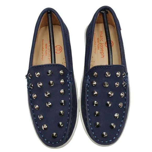 Marc Joseph | NIB Louisville Navy Nobuck Blue Leather Studded Loafers Girl's 11